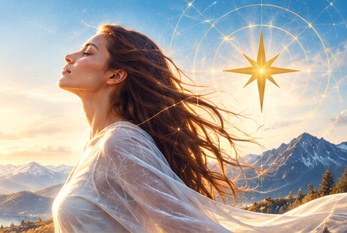 Woman looking toward the mountain sunrise